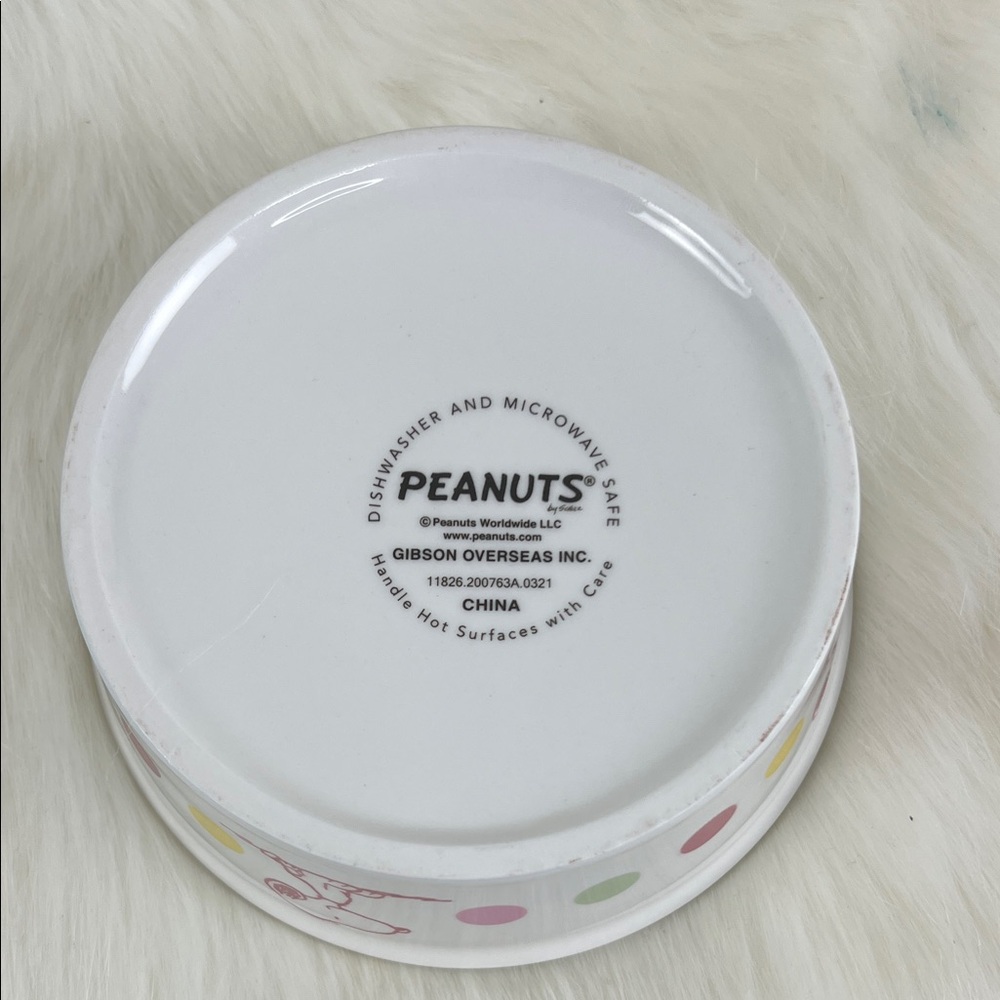 Peanuts Ceramic Dog Bowl with Snoopy and Woodstock – White, Pink, Yellow, Green - Picture 3 of 3